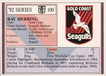1992 Regina NSW Rugby League #100 Ray Herring Back